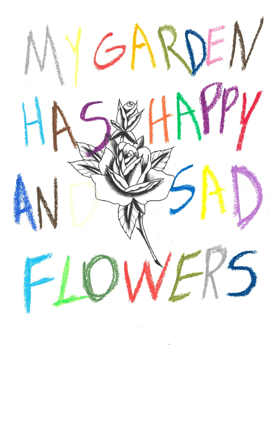 Colourful words My garden has happy and sad flowers with a floral illustration